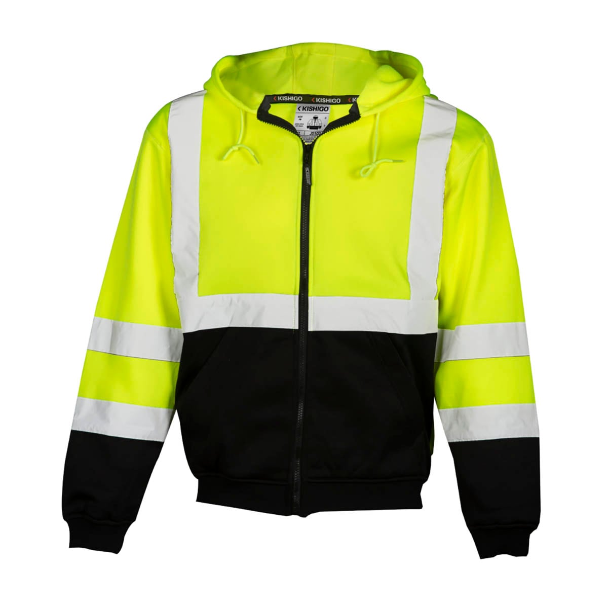 Kishigo Hoodie Sweatshirt with Zipper in Hi-Vis Lime